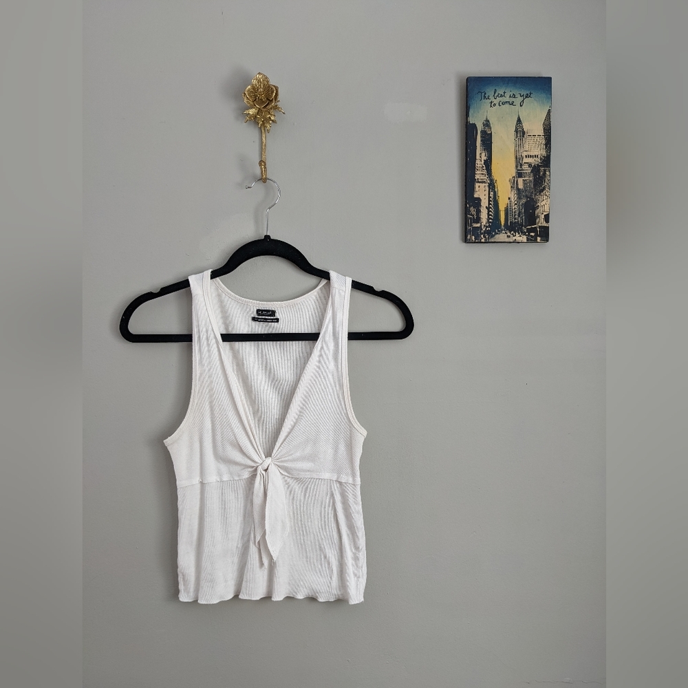 Free People- white front tie tank top